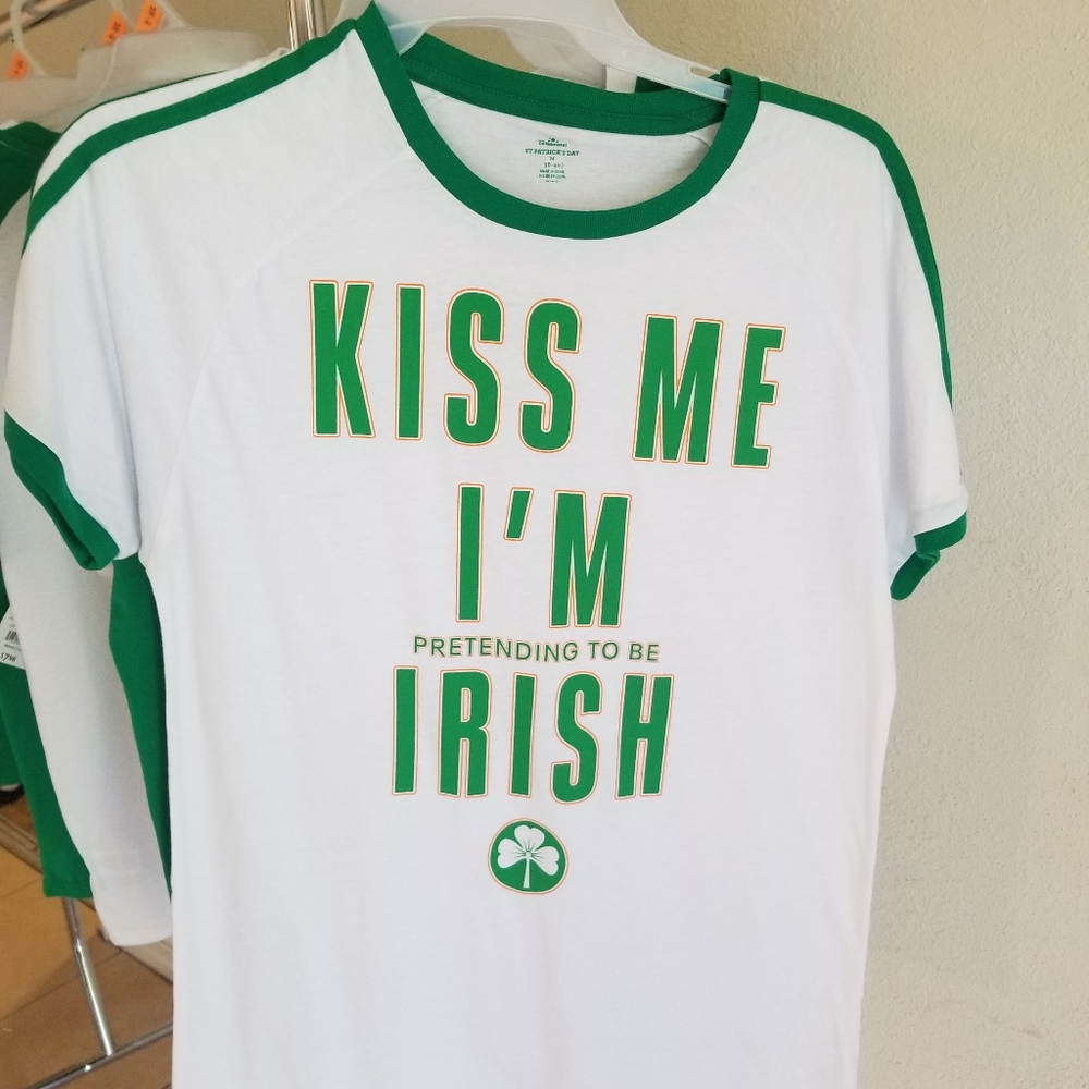 White & Green KISS ME I'M Pretending to be IRISH